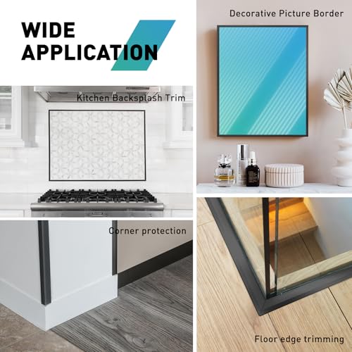 Image of 20-Pack Tile Edge Trim,12''x0.4'' | 12''x0.4'' Peel and Stick Aluminum Backsplash Trim Edge,Metal Self Adhesive Decorative Tile Liner,Matte Black