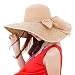 Itopfox Womens Folable Floppy Hat Big Bowknot Straw Hat Wide Brim Beach 50+ UPF Sun Hat, Khaki, One Size(22Inch-22.8Inch Circumference)