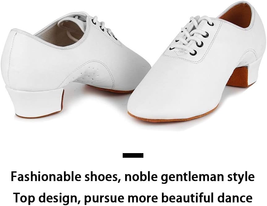 JUODVMP Lace-up Professional Latin Dance Shoes Ballroom Modern Jazz Tango Waltz Salsa Leather Shoes for Men Low Heel,Model WLL518-2