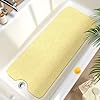 HITSLAM Non Slip Bathtub Mat 40 x 16 Inch, Extra Long Bath Mat for Tub, Soft PVC Loofah Shower Floor Mat with Drain, Quick Drying Bathroom Tub Mat for Wet Area, Without Suction Cup, Beige