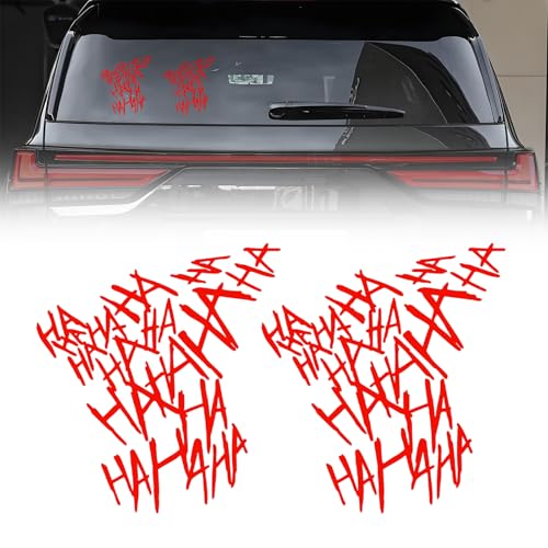 LTDCVTR Hahaha Car Stickers Decals, Joker Haha Car Windshield Stickers, Funny Motorcycle Helmet Decal, Evil Auto Body Window Bumper Laptop Cooler Cup Decals Universal for Trucks Motorcycles (Red)