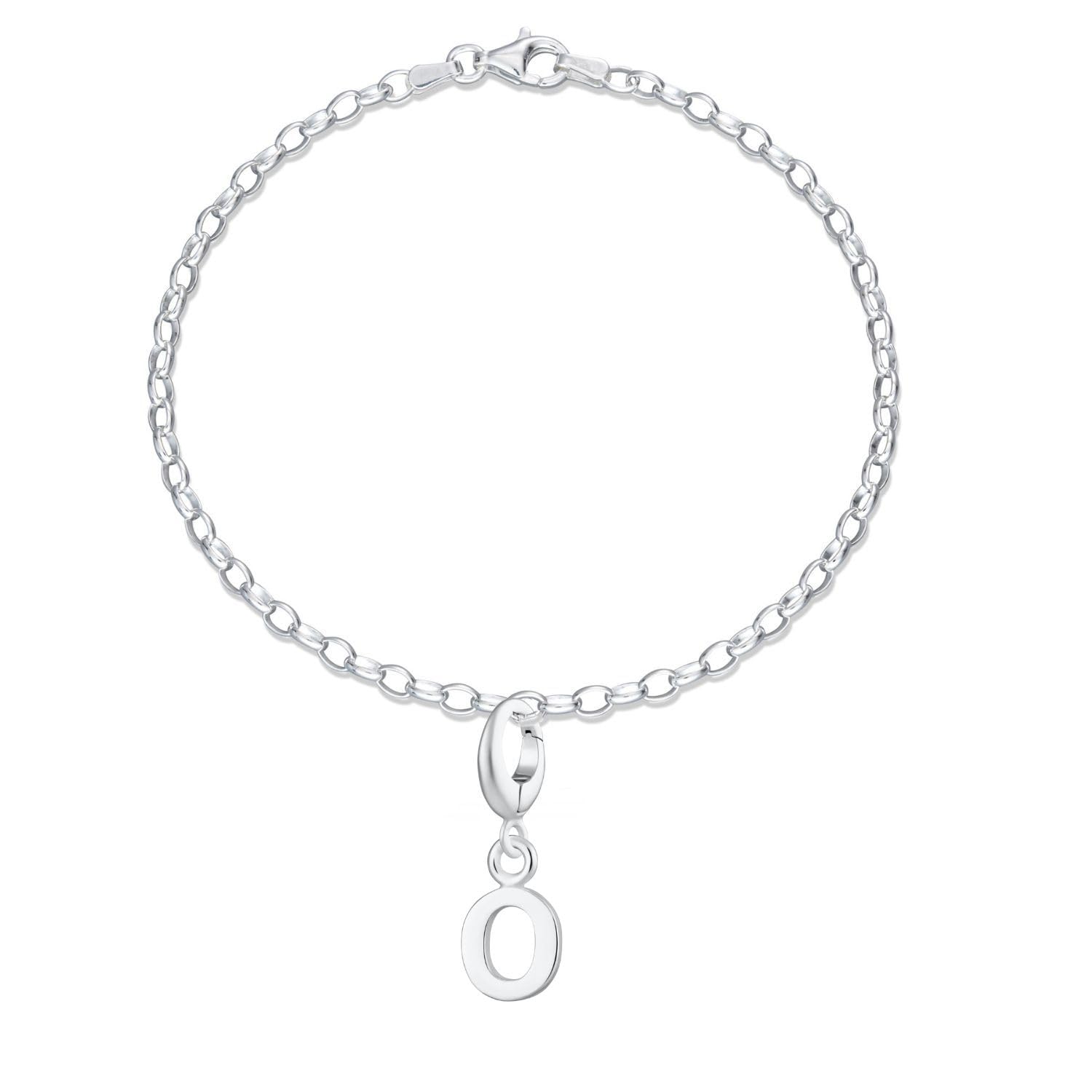 Lily Charmed - Braccialetto in argento Sterling 925 con lettera iniziale, 20 cm (20 cm) regolabile, lettera dell'alfabeto minuscolo A-Z e Argento, colore: Lettera O, cod. CBRSCL-O