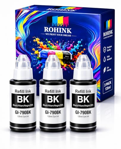 Image of ROHINK GI-790 Series Refill Ink, Compatible with G1000, G1010, G1100, G2000, G2002, G2012, G2100, G3000, G3010, G3012, G3100, G4000, G4010 Printers 3 in1 Pack (Canon 135ml*3 Black)