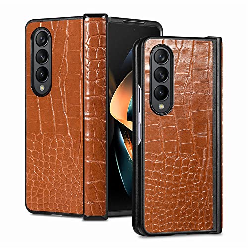 Coque Galaxy Z Fold 4 motif crocodile chic et protection charnière marron
