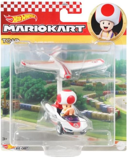 DieCast Hot Wheels Mario Kart Toad - Coche de personajes con planeador