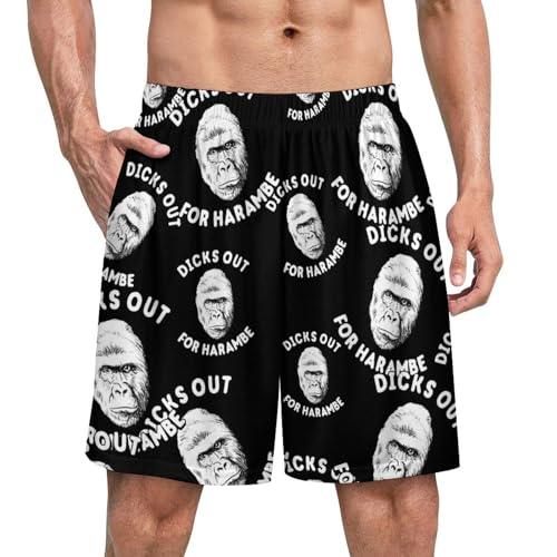 Dicks Out for Harambe Men's Pajama Shorts Loungewear Elastic Waistband Beach Shorts with Pockets