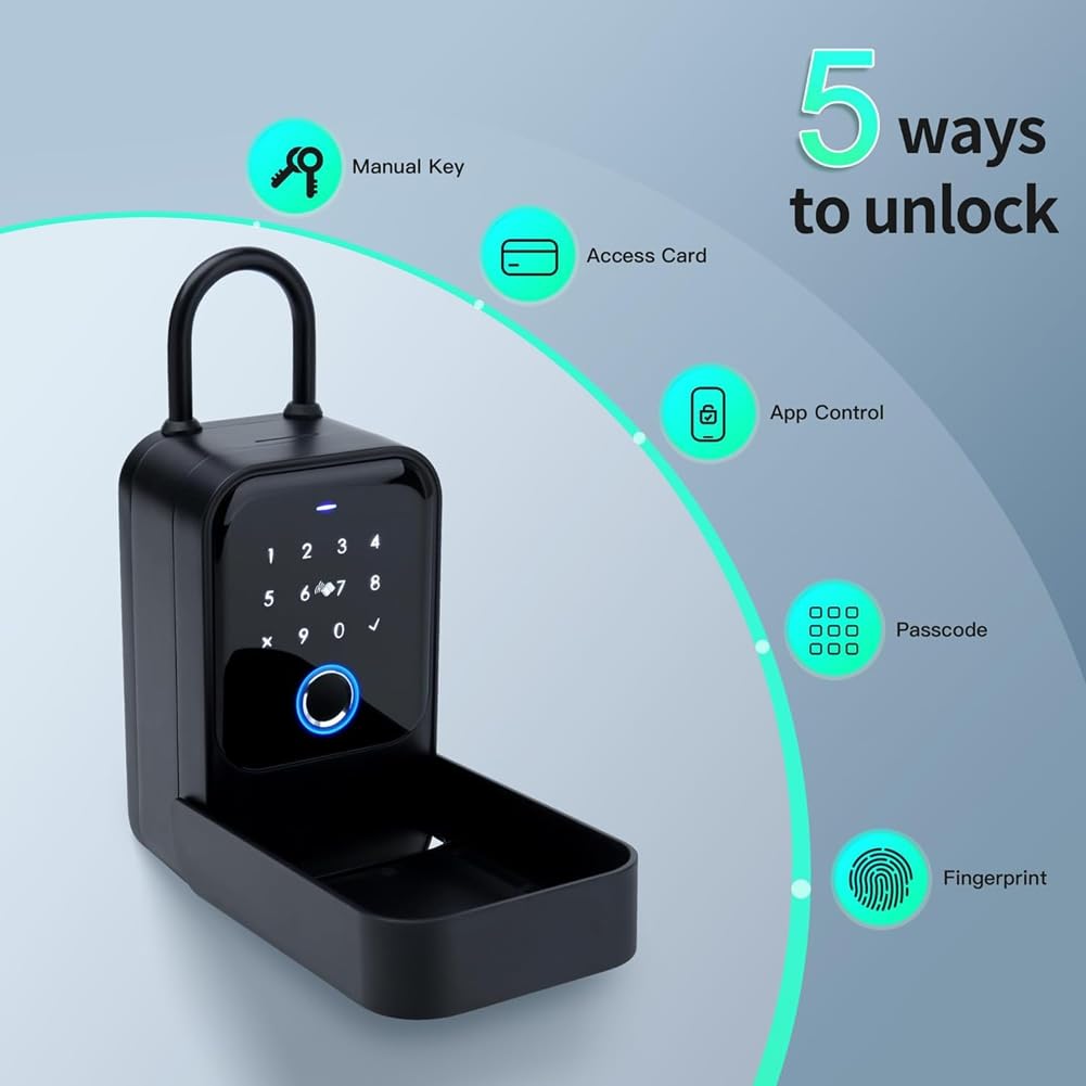 Key Lock Box, Bluetooth Lock Box con impronta digitale & passcode & Access Card & manuale chiave & APP Control, impronta digitale
