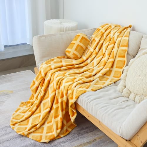 Image of Bnuitland 90 Inches Waffle Funny Blanket, 300 GSM Double Sided Giant Funny Novelty Realistic Food Blanket with Pouch for Adults and Kids, Super Soft Flannel Throw
