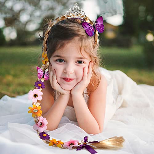 vamei Prinzessin Perücke Kinder Haarreif Prinzessin Zopf Stirnband mit Kaiserkrone Schmetterling Pin Badge Prinzessinnen Cosplay Perücke Zubehör für Kinder Mädchen Halloween Karneval Maskerade