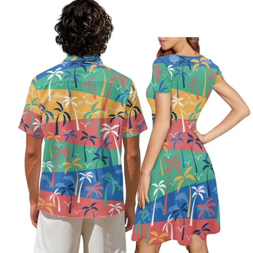 Image of AFPANQZ Couple Matching Outfit Casual Men's Button Down Shirt or Short Sleeve Summer Sundresses Dresses for Women 2026
