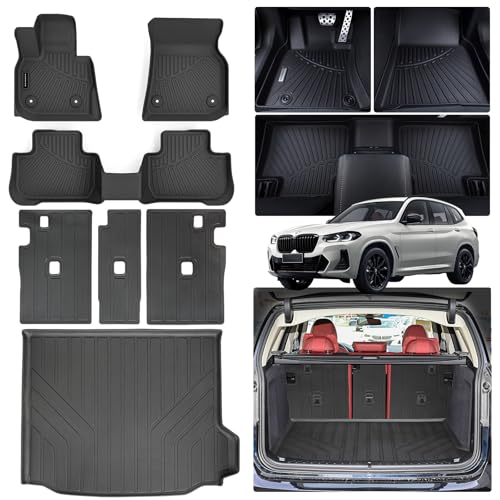 SANBAN-AXE Floor Mats Backrest Mat for BMW X3 2018-2024Not Fit 2025 & Trunk Mat TPE All Weather Protection Car Floor Liners with Cargo Liners