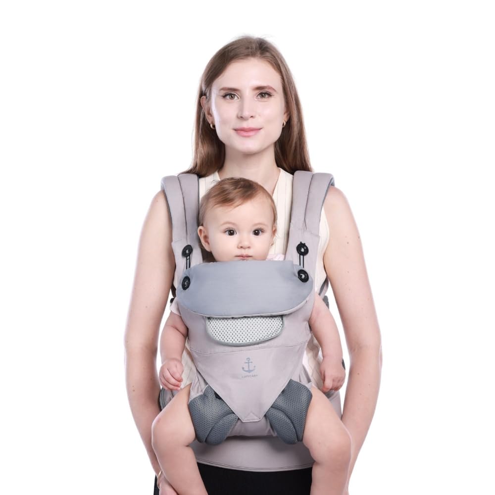 Ergonomische Babytrage Alle Jahreszeiten Kindertrage, Atmungsaktive Babytrage Neugeborene Ab Geburt, Baby Trage Neugeborenes (3–15kg) (Grau)