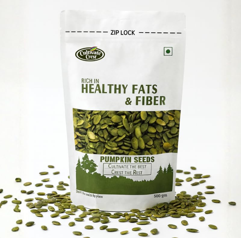 Image of Cultivate Crest Organic Pumpkin Seeds 500g | 100% Natural & Raw Pumpkin Seeds | Rich in Plant Protein, High Fiber & Healthy Fats | Vegan, Gluten -Free, Keto Friendly Superfood for Daily Nutrition