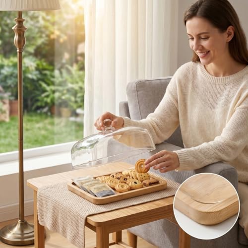 Support rectangulaire avec couvercle en bois assiette gâteau table - 8