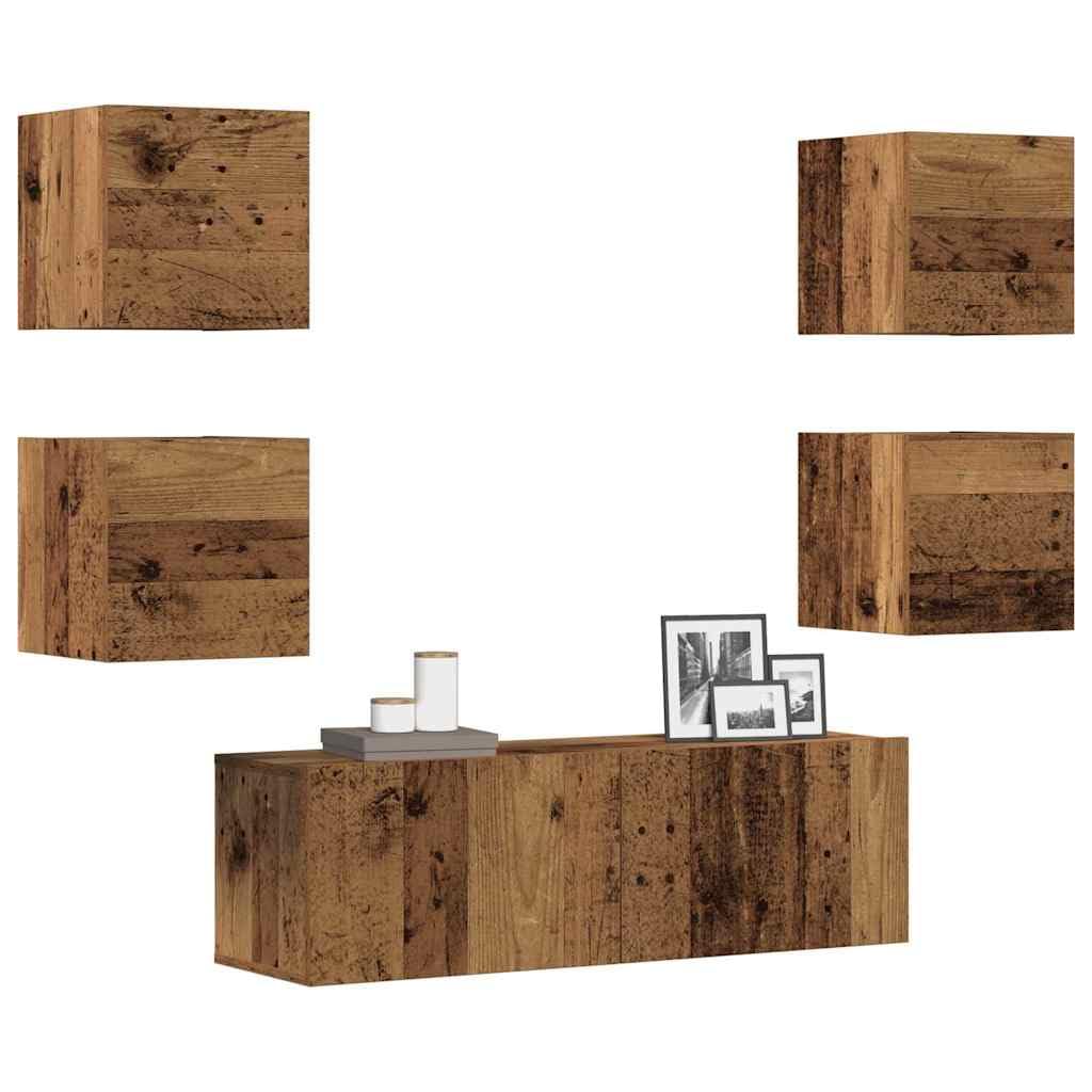 Lot de 5 meubles TV muraux aspect bois vieilli