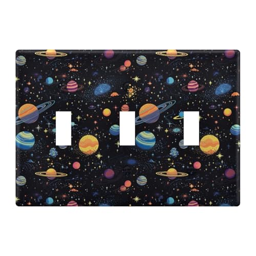 Light Switch Cover Outer Space Planet Wall Plates for Electrical Outlets 3 Gang 202a8761
