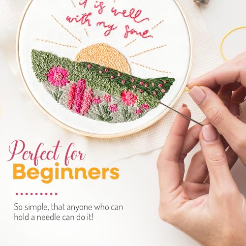 Image of Elly & Grace Christian Embroidery Kit with Embroidery Hoop, Easy Embroidery Kit for Beginners and Adults, Full Embroidery Hoop Kit with Needles and Thread Included (It is Well)