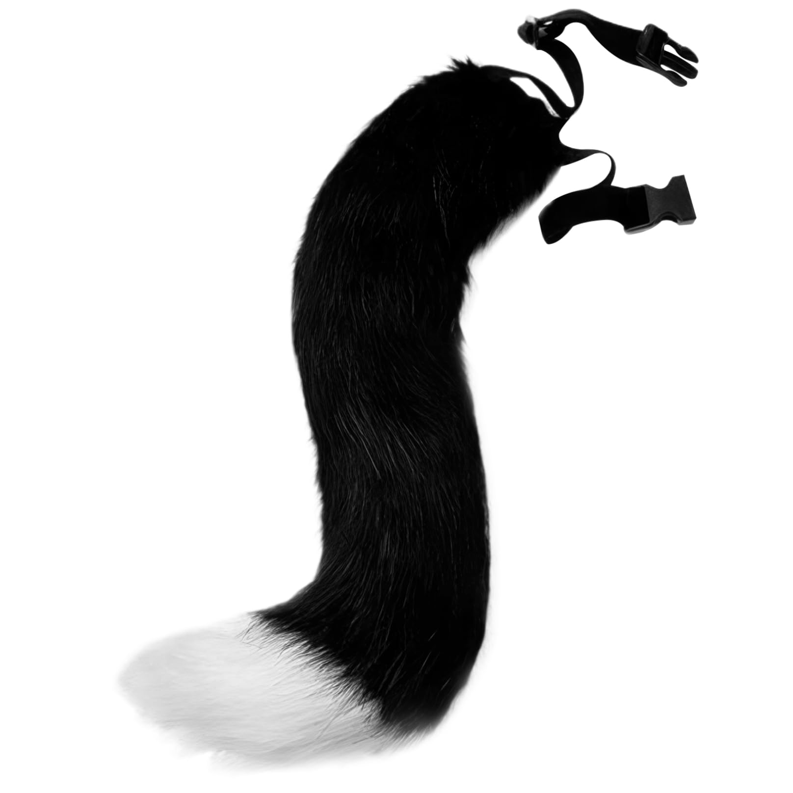 BEAHING Fox Tail Artificial, 20inch Furry Tail Realistic Faux Fur with Adjustable Waist Belt for Cosplay Halloween Black + White Animal