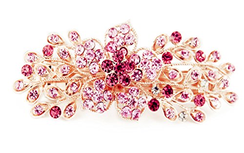 Yeshan Women Rhinestone Crystal beaded Flower Pattern Hair Barrettes Clips,Pink