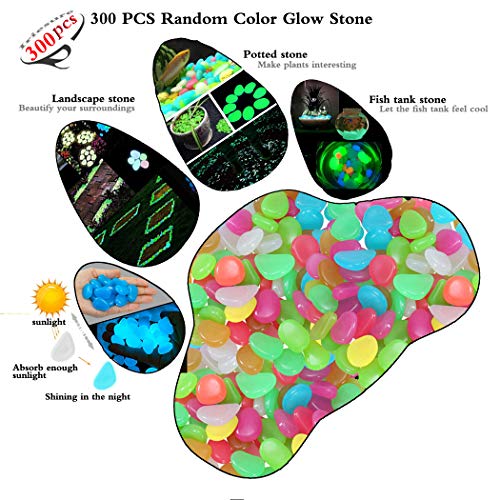 Iriesure Glow Stones, 300PCS Luminous Stones Glow in the Dark, Glow Pebble for Garden Walkway and Decor, Perfect Decor for Fish Tank and Vase - Multicolor
