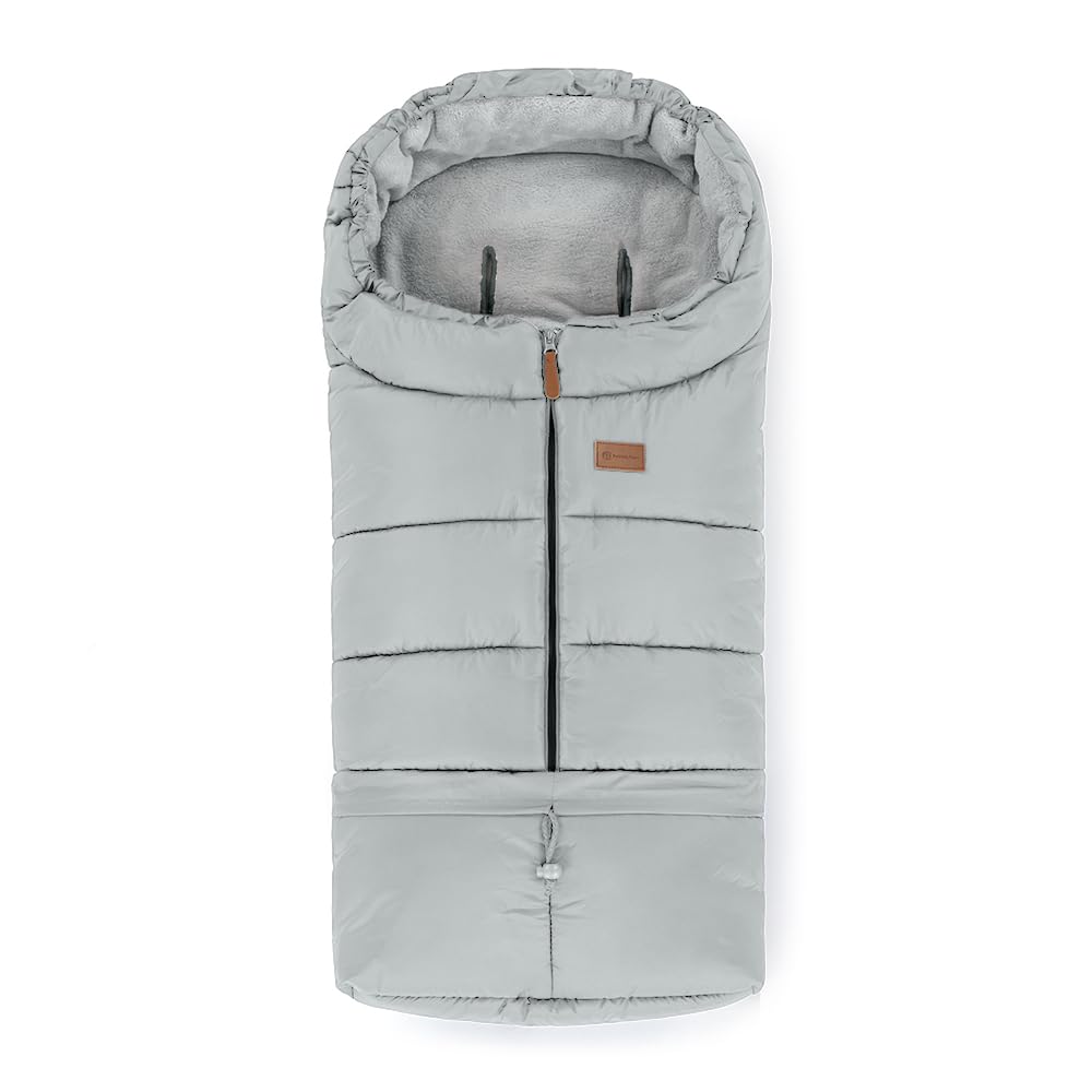 Petite&Mars JIBOT - Coprigambe universale con muffole, passeggino, carrozzina, seggiolino auto, letti, grigio, impermeabile, caldo, antivento