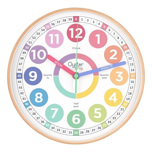 Oyster&Pop Pastel Learning Clock for Kids - Telling Time Teaching Clock - Silent Kids Wall Clocks - Kids Room Wall Decor - Analog Kids Clock for Teaching Time - Kids Learn to Tell Time Easily