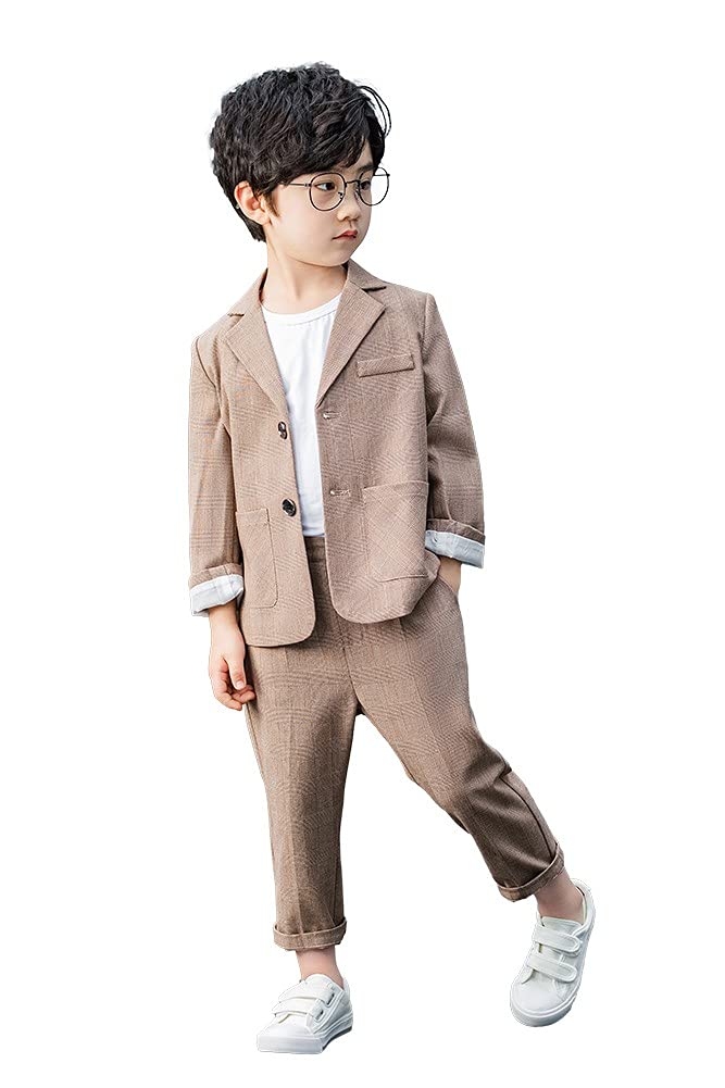 Boys Plaid Blazer Pants Set Casual Suit Classic Kids 2 Piece Sport Coats Outfits