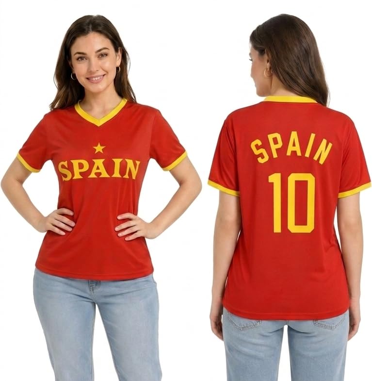 Unisex Slim-Fit Soccer Football Fan Jersey Biggest International Tournament 2026 Breathable Athletic Gift Small Spain
