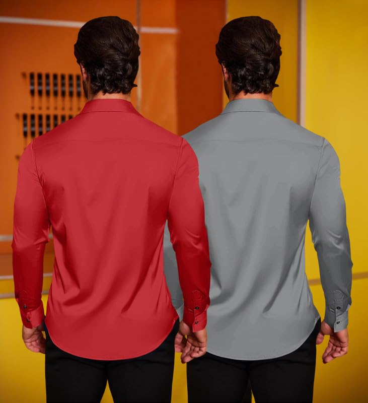 Image of Combo of Men's Premium Satin Cotton Shirt with Full Sleeves & Spread Collar | Smooth Finish | Slim Fit | Stylish Button Down Shirt for Evening, Casual Pack of 2