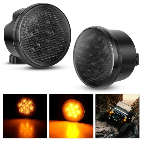 Image of Nilight JK Front Turn Signals Light 8LED Smoked Lens Amber Fronts Grille Indicator Lights Day Running Waterproof Clearance Lamp Compatible with 2007-2017 Wrangler JKU