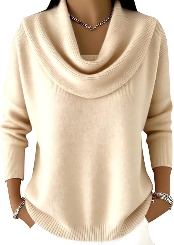 Cowl Neck Sweater for Women Long Sleeve Ribbed Knit Tops Cozy Sweaters Casual Loose Pullover Winter Fashion Clothing