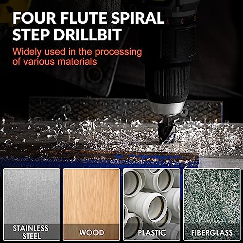 Thinkwork W6139 Four Spiral Flute Step Drill Bit Set, 5 Pcs Hss Step Drill Bits (1/8"-1-3/8") Unibit Step Drill Bit, 1/4 Inch And 3/8 Inch Shank Step Bits For Aluminum, Wood, Plastic, Metal thumb #7