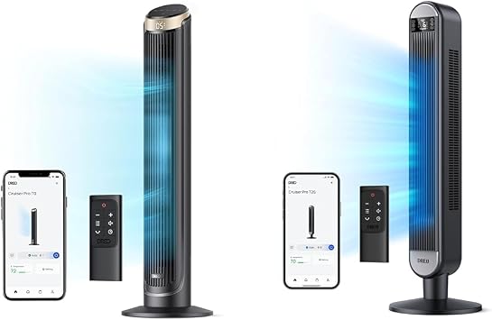 Dreo 40 WiFi Tower Fan, 26ft/s High-Speed Cooling with 42 Inch Quiet Bladeless Standing LED Display, 6 Speeds, Works Alexa/Google