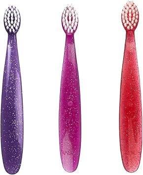 RADIUS Totz Toothbrush Extra Soft Brush BPA Free & ADA Accepted Designed for Delicate Teeth & Gums for Children 18 Months & Up - Purple Pink Coral - Pack of 3
