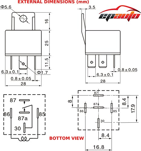 5 Pack - Epauto 30/40 Amp Relay Harness Spdt 12V, 5-Pin Spdt Bosch Style #TOP3