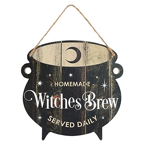 Panneau à suspendre en MDF « Witches Brew » noir fantaisiste – 25 cm x 25 cm (1 pièce) – Décoration d'Halloween ludique et adorable accessoire de cuisine