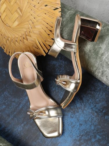 Image of Carlton London Women Stylish Fashion Embellished Sandals for Outdoor, Party, Wedding and Holidays with Block Heels