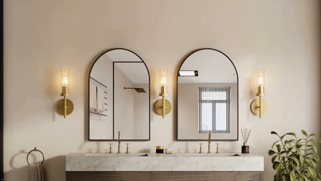 Image of Wall Sconces Set of 2 (with 2 Bulbs), Modern Bathroom Wall Sconces Lighting with Thickened Glass, Hardwired Wall Mount Light Fixtures for Bathroom, Bedroom, Hallway, Living Room(Gold)