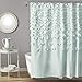 Lush Decor Lucia Shower Curtain - Fabric, Ruched, Floral, Textured Shabby Chic, Farmhouse Style Design, 72” x 72”, Blue