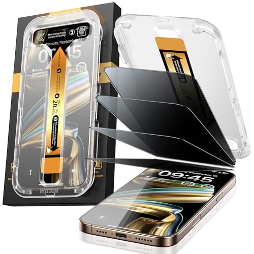 MRGLAS 4-Pack TOP 9H+ Glass for iPhone 16 Pro Max Privacy Screen Protector [Auto Alignment Kit] [10X Military Protection, 100% Anti Spy] UNBREAK Tempered Glass 6.9 inch Longest Durable Case-Friendly