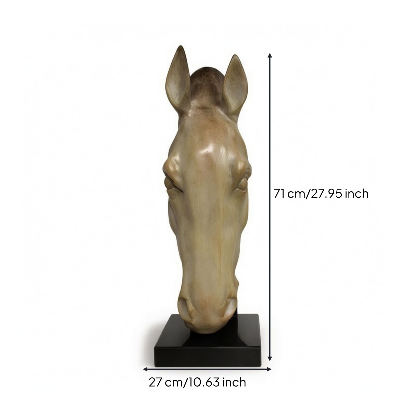 Escultura de Caballo Figura Busto Adorno Estatua con Acabado Jade Sintético en Resina y Base Negra Robusta Adecuada para Consola de Entrada Mueble de, Antiguo, Cabeza De Caballo
