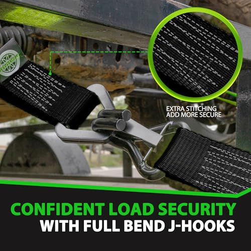 Car Trailer Tie Down Straps with Relfective - 2" x 144" Car Tie Down Straps for Trailer - 10,000LBS Break Strength Tire Straps for A Car Trailers with 4 Axle Straps for Truck,UTV, Powersports (4PK) by STARLEAPARTS - Image 6