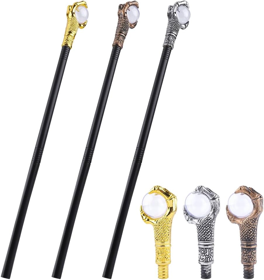 arricraft 3 Pcs Walking Cane Costume, 3 Colors Ghost Claw with Plastic Ball Magic Wands Wizard Costume Scepter Accessories Cosplay Party Decorations
