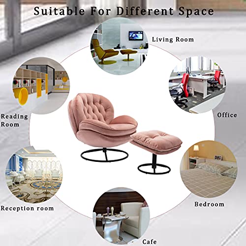 Baysitone Velvet Swivel Accent Chair With Ottoman Set, Modern Lounge Chair With Footrest, Comfy Armchair With 360 Degree Swiveling For Living Room, Bedroom, Reading Room, Home Office (Pink) #TOP5