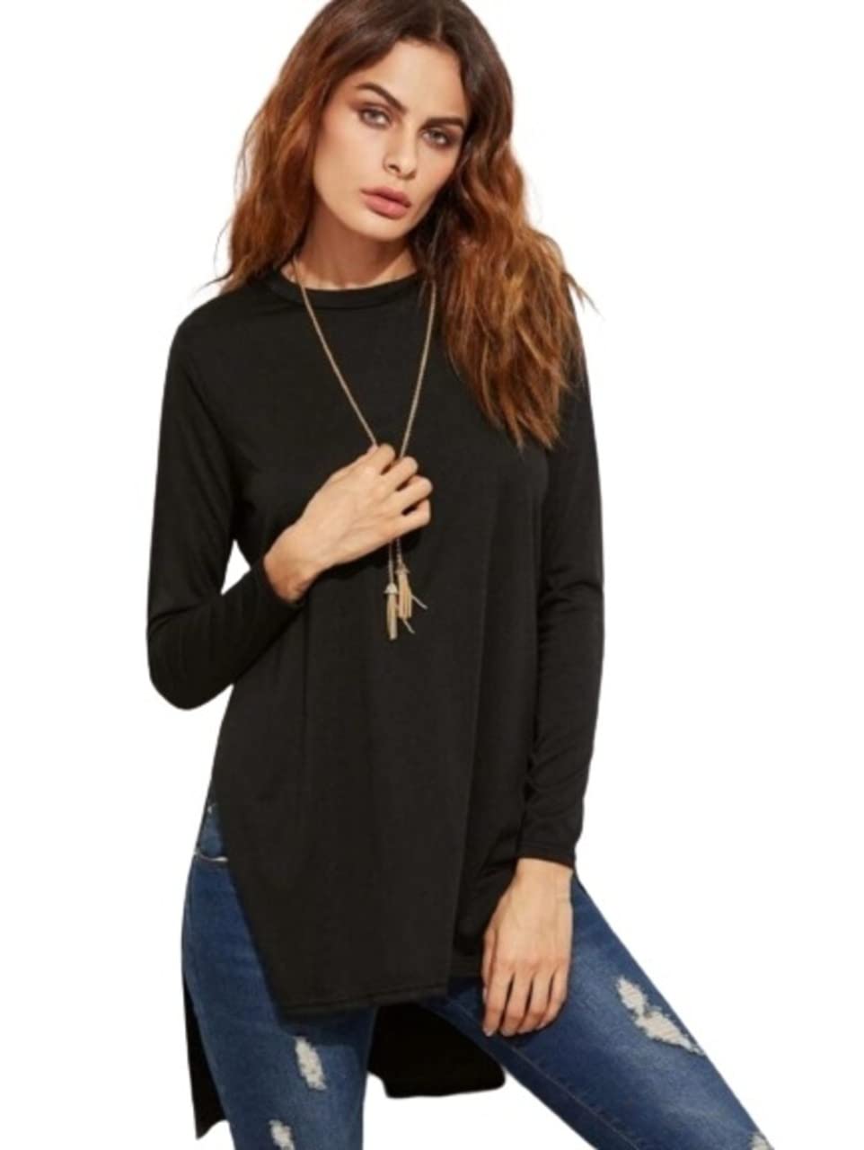 Full Sleeves High-Low Hosiery Long Top- (Length:-Front-30, Back-34)