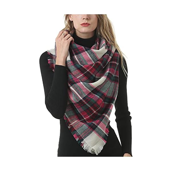Women's Plaid Blanket Scarf Winter Warm Scarf Soft Chunky Large Wrap Shawl Scarves