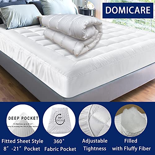 Domicare Queen Size Mattress Pad Cover Quilted Fitted Mattress Protector With Deep Pocket (8-21Inch), Cooling Mattress Topper Pillow Top-White #TOP4