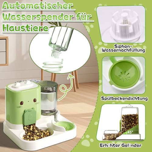 Automatischer Futterspender für Katzen/Hunde, Futterautomat Katze, 2-In-1 Automatischer Katzenfutter, 0.8l Wasser + 1.8l Katzen Futterautomat für Kleine Hunde, Katz-en