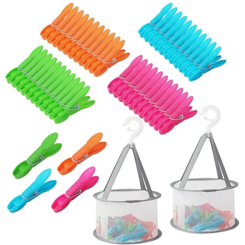 48 Pièces Pinces à Linge en Plastique, avec 2 Panier Pince à Linge, Multicolores Pinces à Linge en Plastique, pour Chaussettes, Serviettes, Vêtements