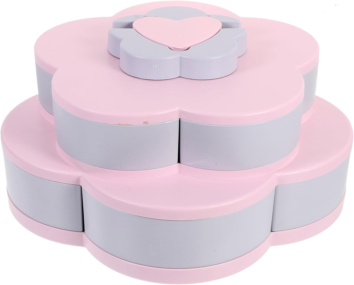 Double-layer Petal Rotatable Candy Storage Box with Phone Holder Multi-grid Household Candy Organizer for Snacks and Dried Food Nordic Pink Container for Home and Office